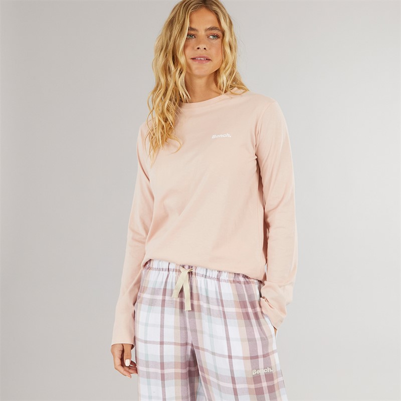 Bench Womens Laril Pyjamas Dusky Pink Taupe Check