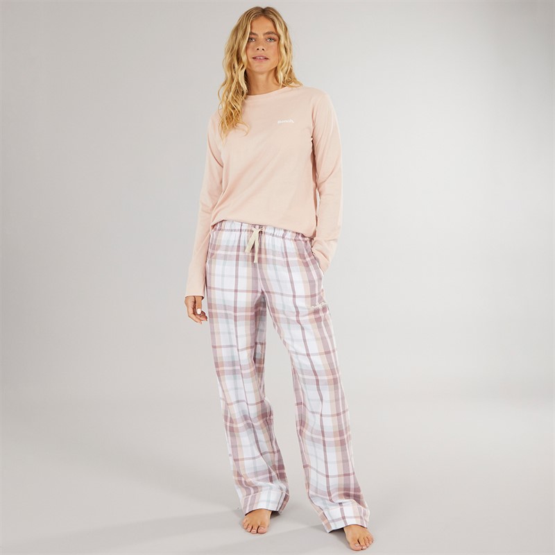 Bench Womens Laril Pyjamas Dusky Pink Taupe Check