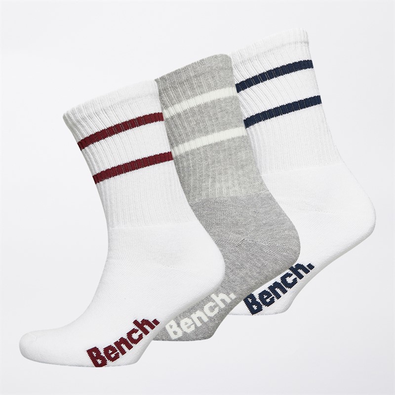 Bench Womens Three Pack Crew Socks White Grey Marl