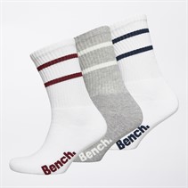 Bench Womens Three Pack Crew Socks White Grey Marl