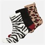 Bench Womens Denly Three Pack Cosy Socks Leopard Black White Zebra