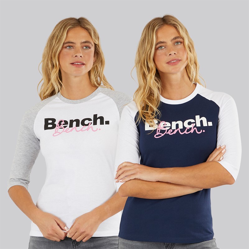 Bench Damen Zweierpack 3 / 4 Ärmel T - Shirts Weiß Marine