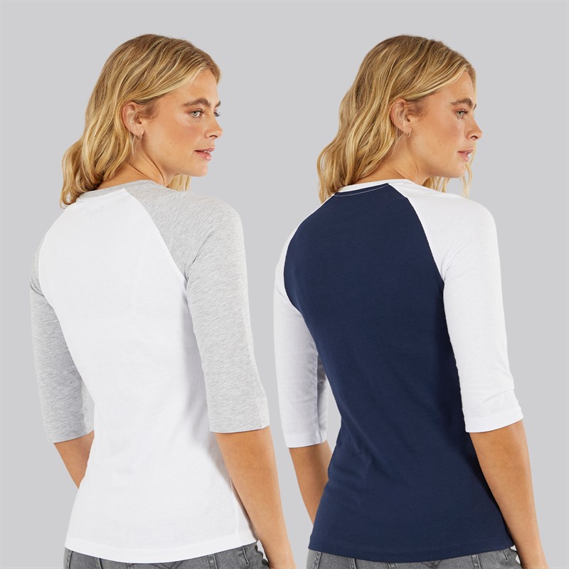 Bench Damen Zweierpack 3 / 4 Ärmel T - Shirts Weiß Marine