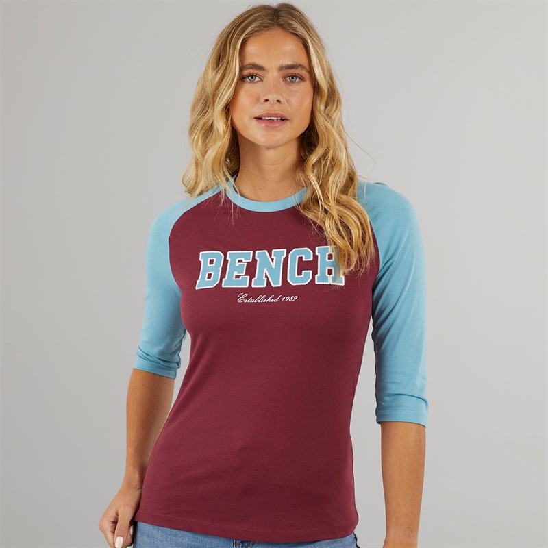 Bench Damen Morr 3 / 4 Ärmel T - Shirt Cordovan / Arctic Blau