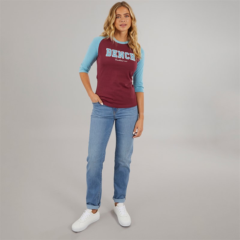 Bench Damen Morr 3 / 4 Ärmel T - Shirt Cordovan / Arctic Blau