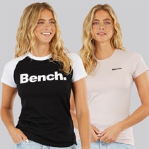 Bench Pacquet Double T-Shirts Femme Noir Rose Clair