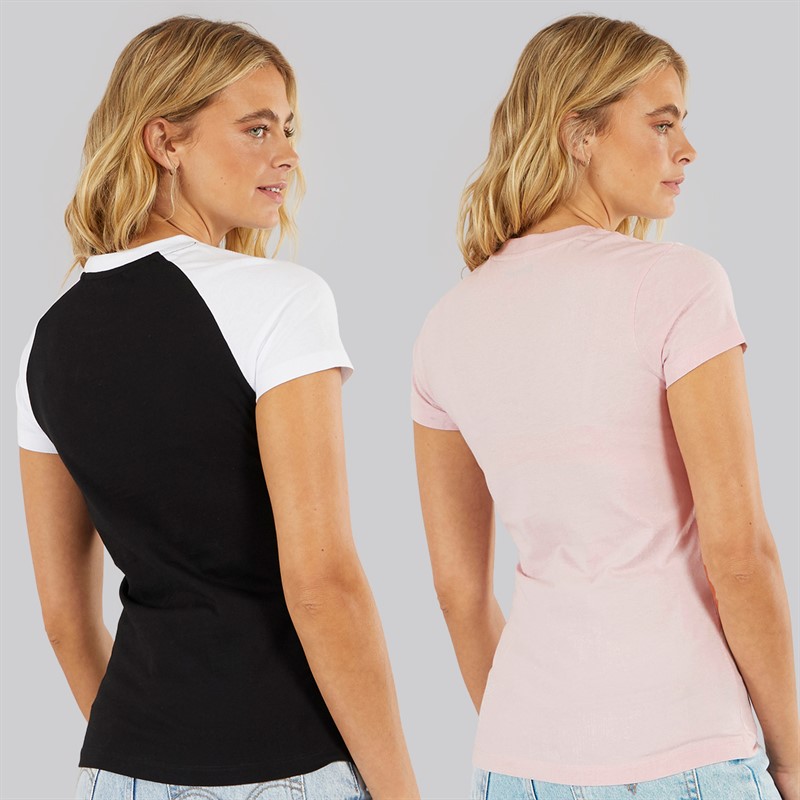 Bench Damen Zweierpack T-Shirts Schwarz Hell Rosa