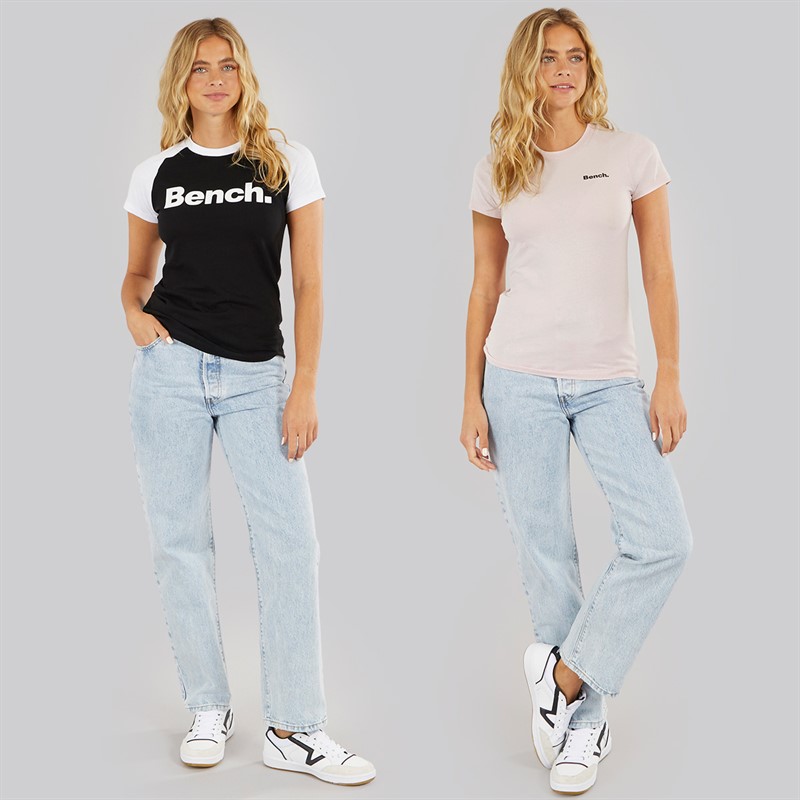 Bench Damen Zweierpack T-Shirts Schwarz Hell Rosa