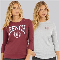 Bench Womens Two Pack 3/4 Sleeve T-Shirts Cordovan Grey Marl