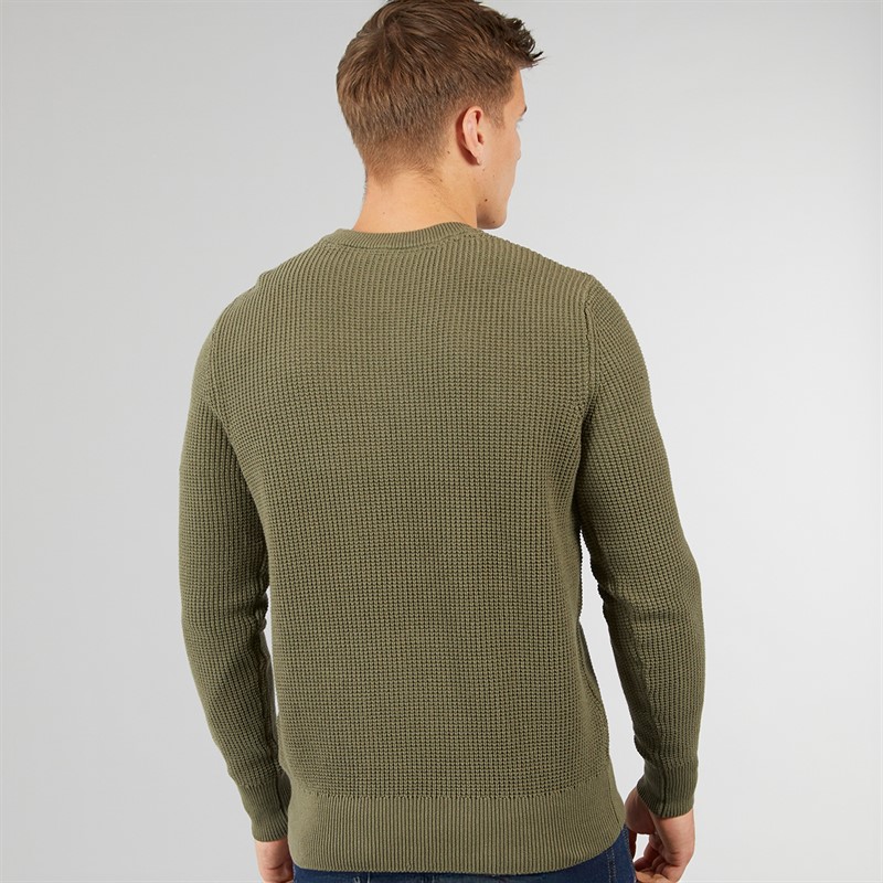 Bench Mens Falum Waffle Stitch Crew Neck Sweatshirt Khaki Green