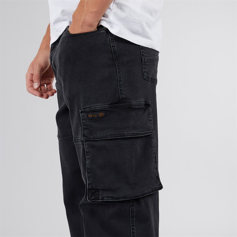 Bench Mens Serian Cargo Jeans Washed Black