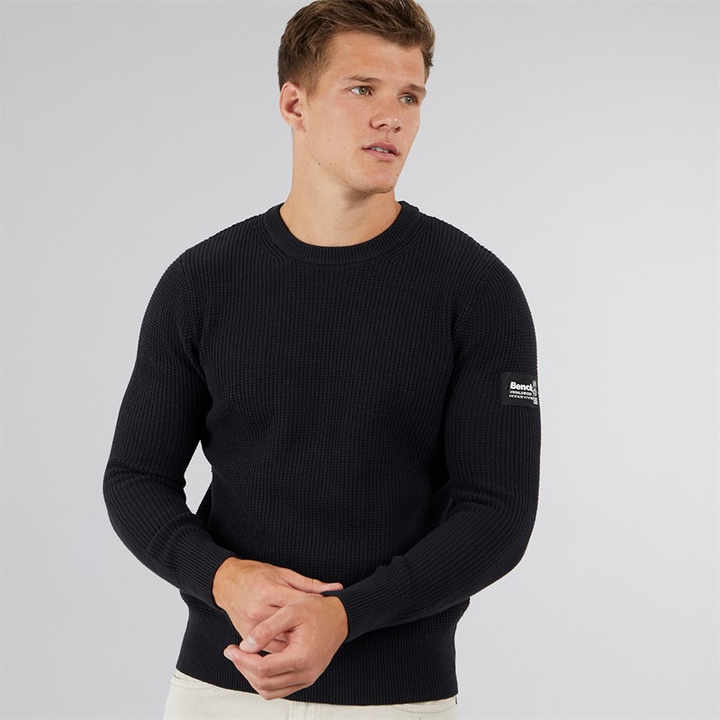 Bench Mens Falum Waffle Stitch Crew Neck Sweatshirt Black - Size L