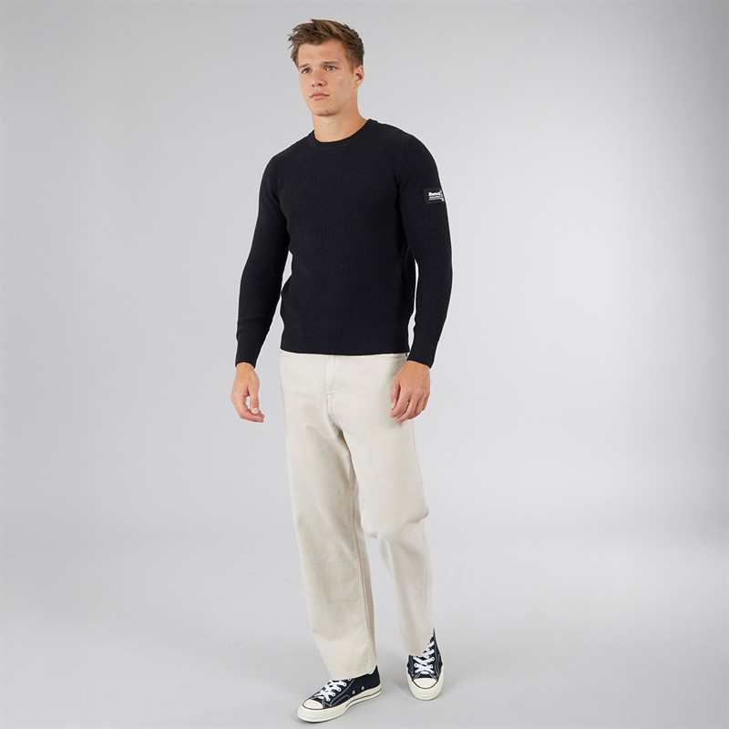 Bench Mens Falum Waffle Stitch Crew Neck Sweatshirt Black