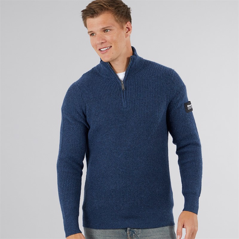 Bench Mens Yanta Half Cardi Stitch 1/4 Zip Sweatshirt Vintage Indigo - Size L