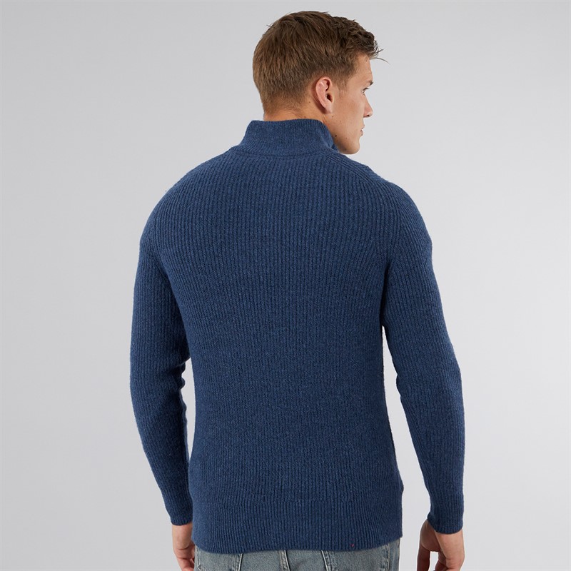 Bench Mens Yanta Half Cardi Stitch 1/4 Zip Sweatshirt Vintage Indigo