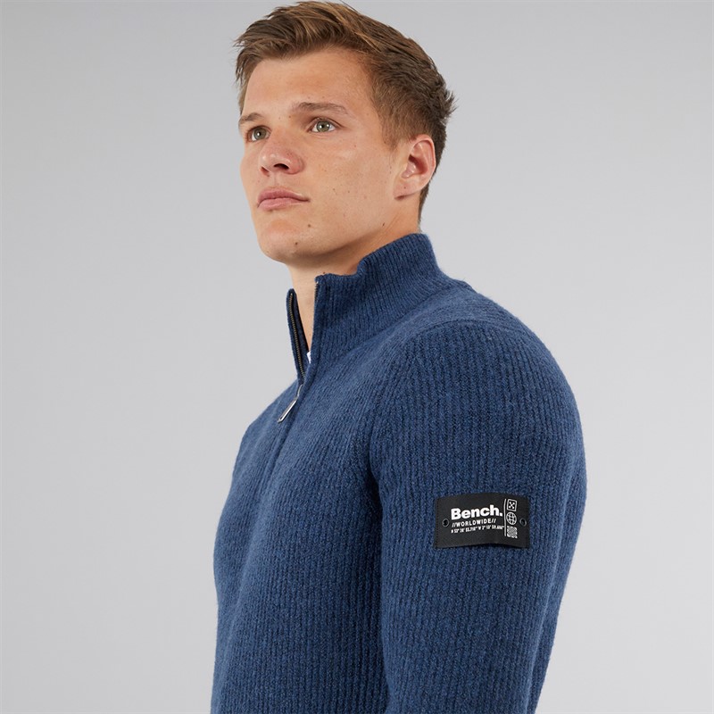 Bench Mens Yanta Half Cardi Stitch 1/4 Zip Sweatshirt Vintage Indigo