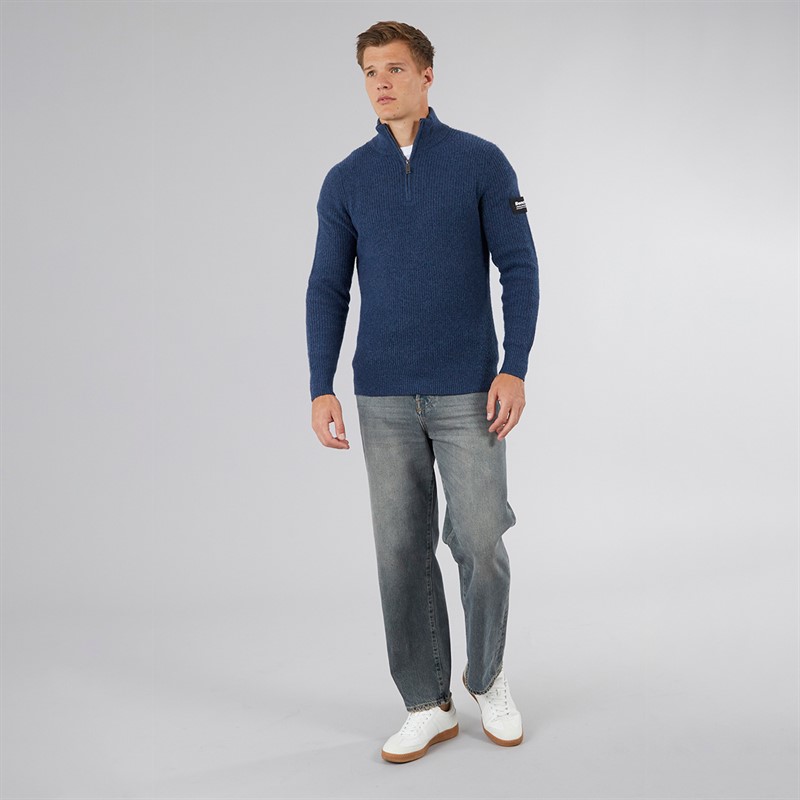 Bench Mens Yanta Half Cardi Stitch 1/4 Zip Sweatshirt Vintage Indigo