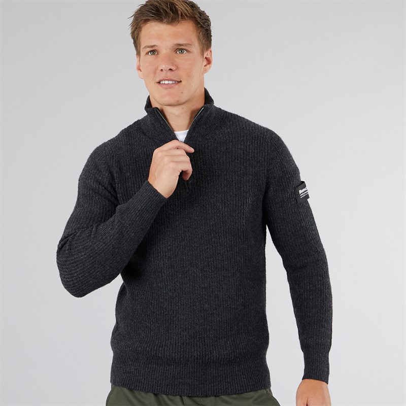 Bench Mens Yanta Half Cardi Stitch 1/4 Zip Sweatshirt Charcoal Marl