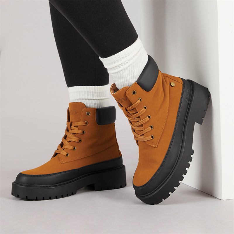 Bench Womens Bonham Lace Up Ankle Boots Tan