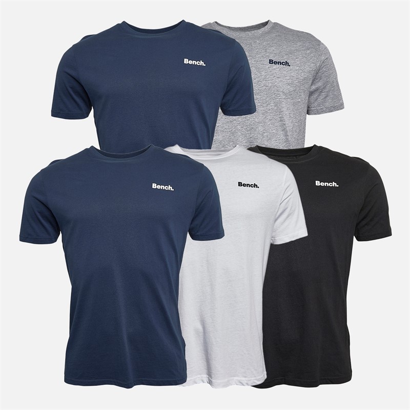 Bench Mens Josh Five Pack T-Shirts Black/White/Navy/Grey Marl/Navy