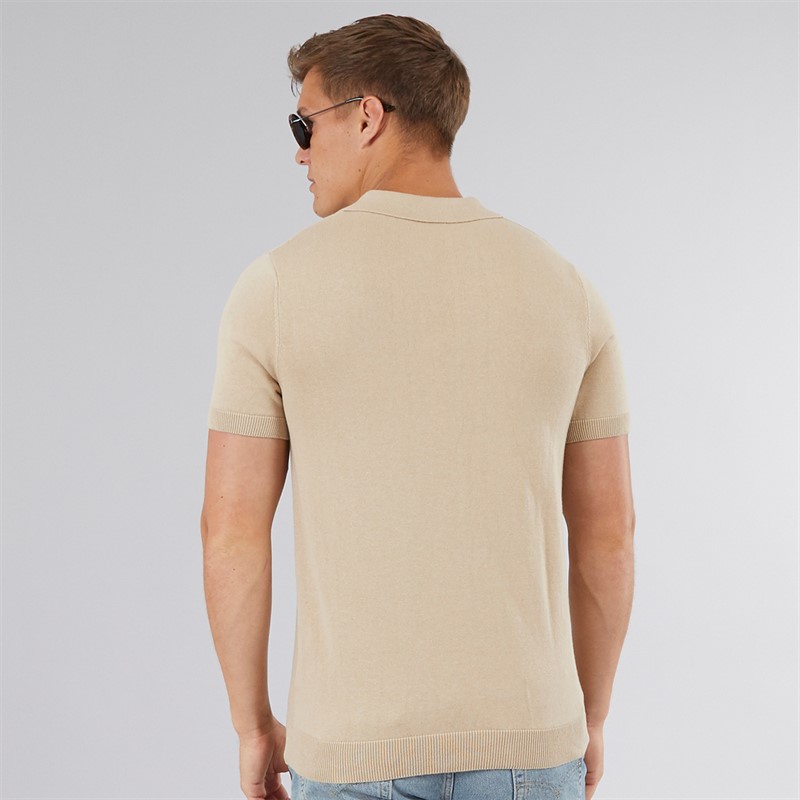 Bench Mens Brescia Knitted Polo Shirt Stone