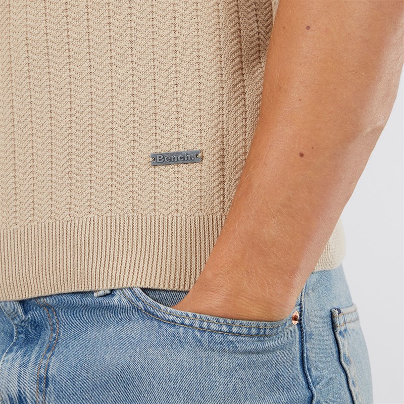 Bench Mens Brescia Knitted Polo Shirt Stone