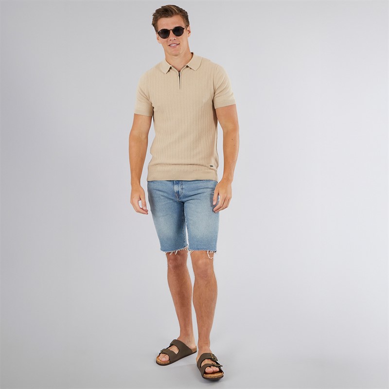 Bench Mens Brescia Knitted Polo Shirt Stone