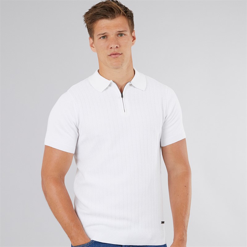 Bench Mens Brescia Knitted Polo Shirt White