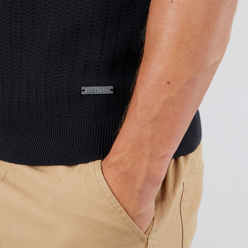 Bench Mens Brescia Knitted Polo Shirt Black