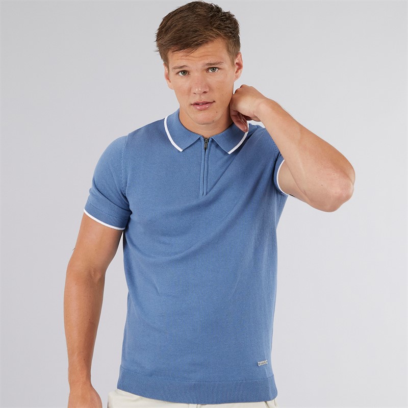 Bench Mens Settio Knitted Polo Slate Blue - Size S