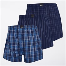 Bench Herre Eiden Tre Pak Vævede Boksershorts Navy Stripe/Navy Denim Check/Navy Grid