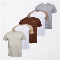 Bench Mens Slaine Five Pack T-Shirts Stone Grey/White/Taupe/Grey Marl/White/Stone/Shaved Chocolate