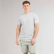 Bench Mens Banning T-Shirt And Poplin Stripe Lounge Shorts Set Grey Marl/Sage Stripe