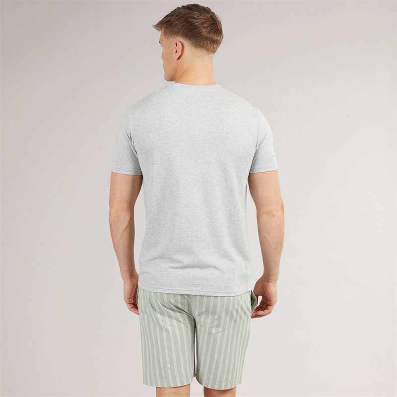 Bench Mens Banning T-Shirt And Poplin Stripe Lounge Shorts Set Grey Marl/Sage Stripe