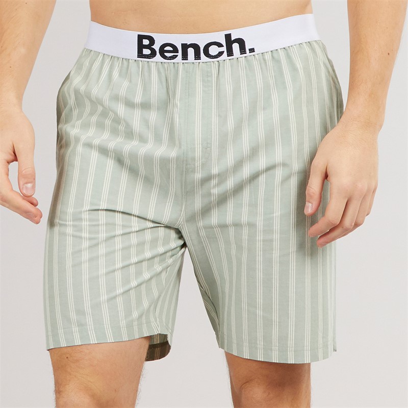 Bench Mens Banning T-Shirt And Poplin Stripe Lounge Shorts Set Grey Marl/Sage Stripe