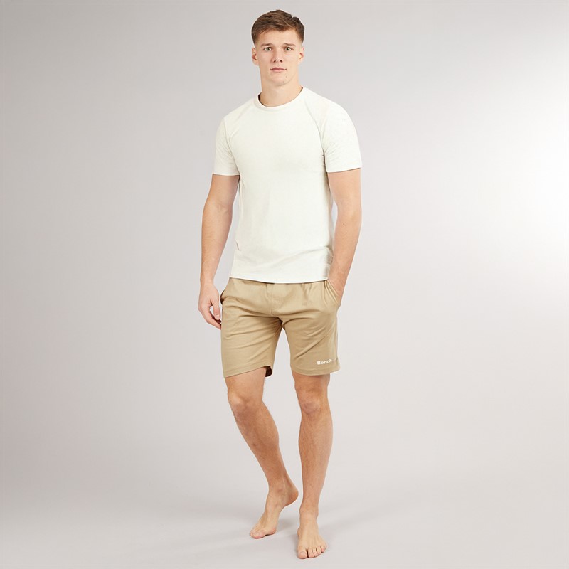 Bench Mens Auley T-Shirt And Lounge Shorts Set White/Stone
