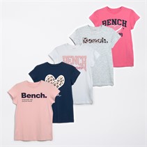 Bench Girls Juvie Five Pack T-Shirts Light Pink/Navy/White/Bright Pink/Grey Marl