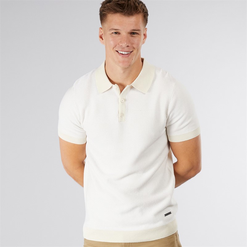 Bench Mens Totti Knitted Polo Ecru - Size M