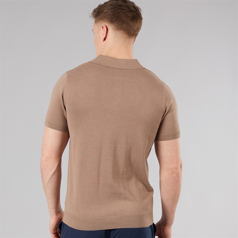 Bench Mens Kacho Knitted Polo Shirt Taupe