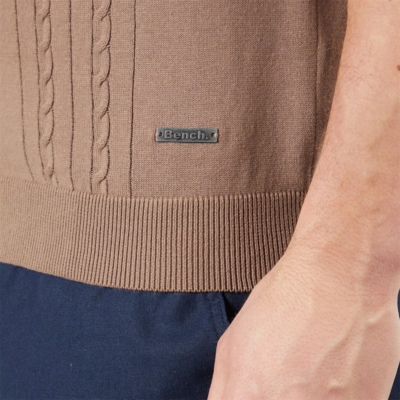 Bench Mens Kacho Knitted Polo Shirt Taupe