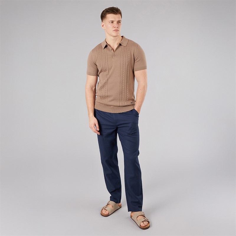 Bench Mens Kacho Knitted Polo Shirt Taupe