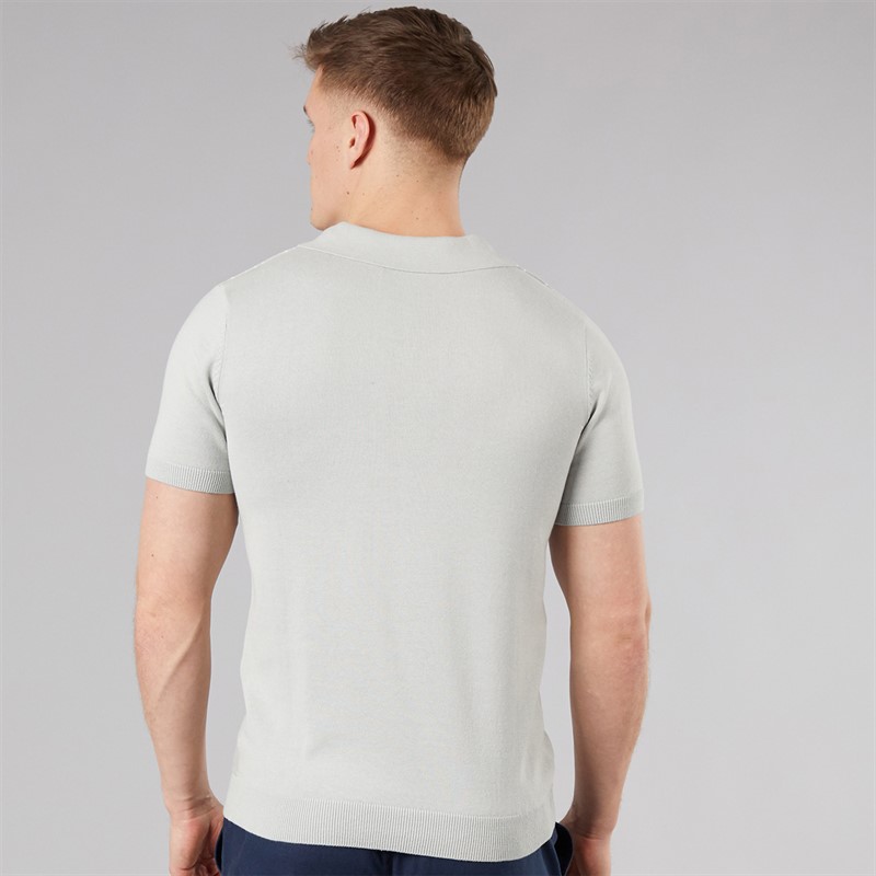 Bench Mens Indro Knitted Polo Shirt Frost Grey