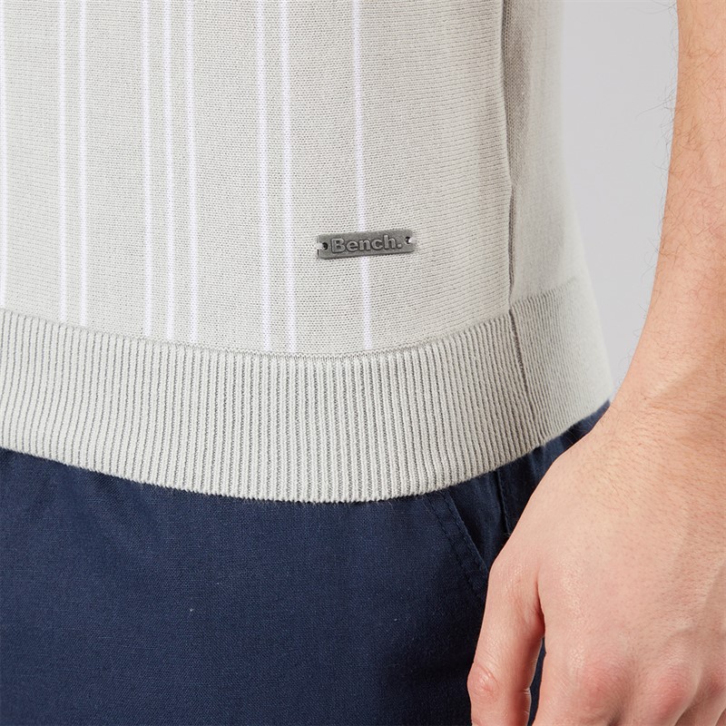 Bench Mens Indro Knitted Polo Shirt Frost Grey