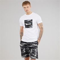 Bench Mens Nuada T-Shirt And Shorts Loungewear Set White/Black Camo Aop