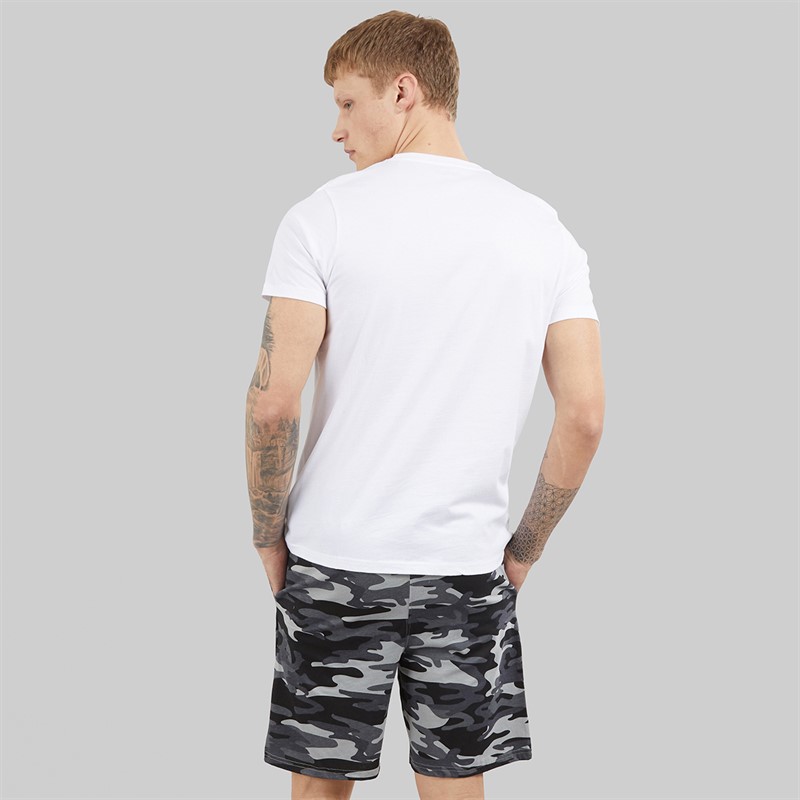 Bench Mens Nuada T-Shirt And Shorts Loungewear Set White/Black Camo Aop