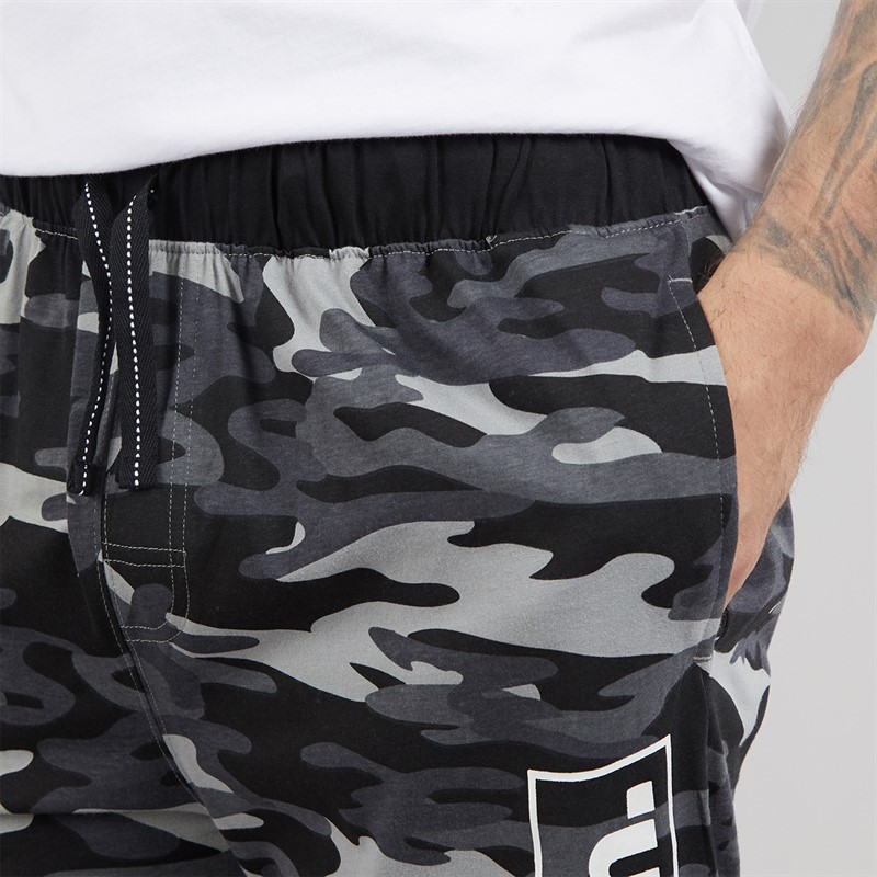 Bench Mens Nuada T-Shirt And Shorts Loungewear Set White/Black Camo Aop
