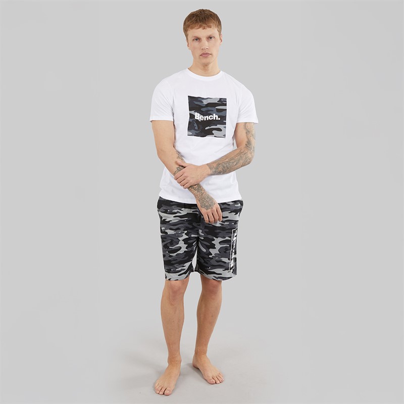 Bench Mens Nuada T-Shirt And Shorts Loungewear Set White/Black Camo Aop