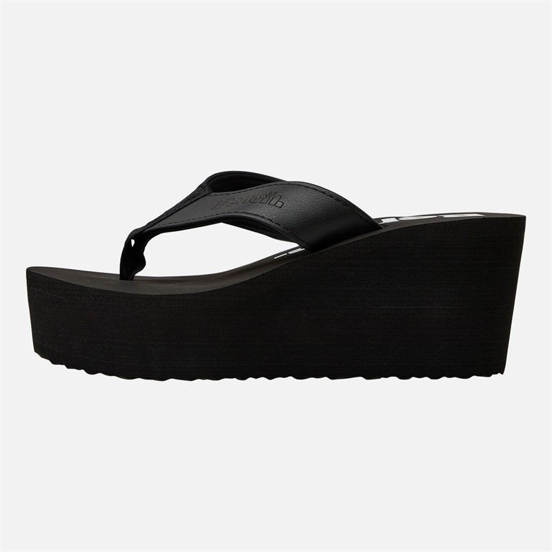 Bench Womens Vacay Chunky Wedge Flip Flops Black Pu