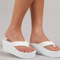 Bench Womens Vacay Chunky Wedge Flip Flops White Pu