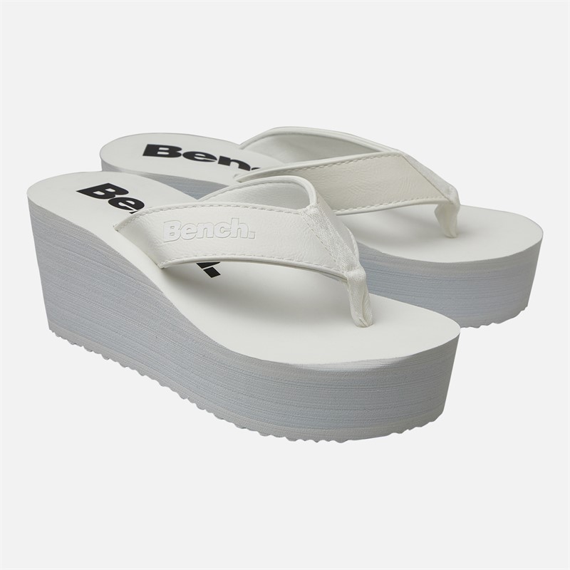 Bench Womens Vacay Chunky Wedge Flip Flops White Pu